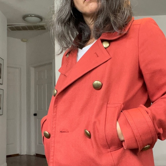 Cropped Denim Orange Peacoat Jacket! - Picture 8 of 13